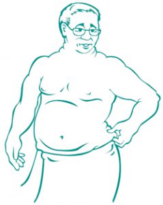 Illustration of a man in a towel examining his weight