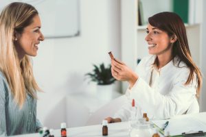 Hormone Imbalance. Woman visiting with a pharmacist